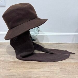 Boutique Kate's Canada‎ Brown Wool Felt Hat Wide Brim Long Attached Neck Scarf